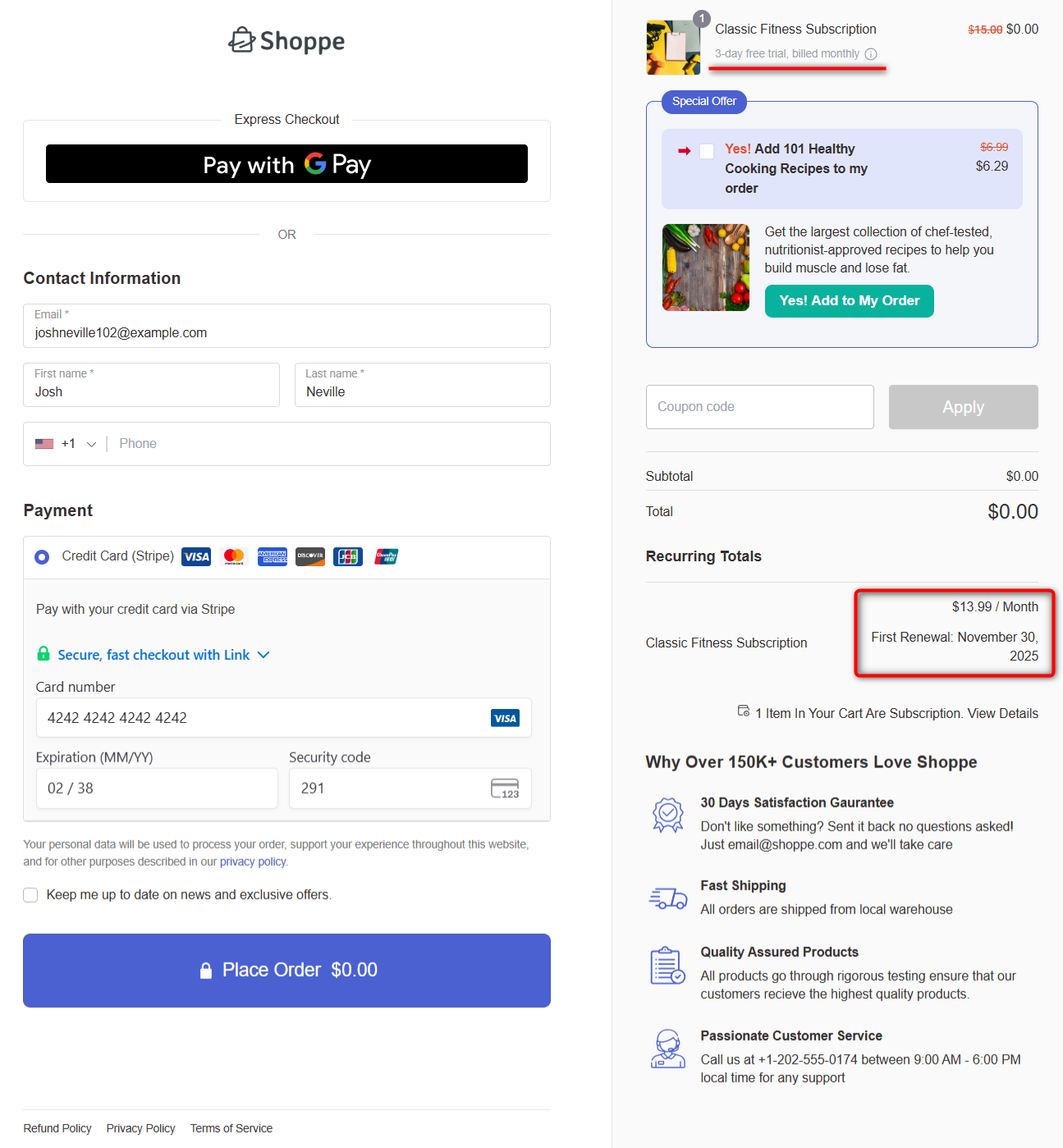 preview of the selling  subscription plan on the woocommerce checkout page