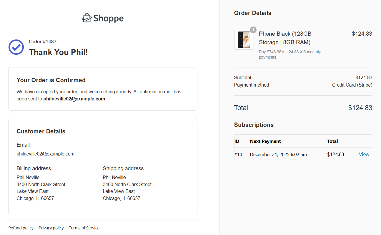 you'll land on the thank you page after successful order placement