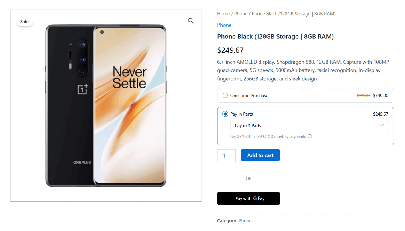 preview of the product page and you'll see all the installment options