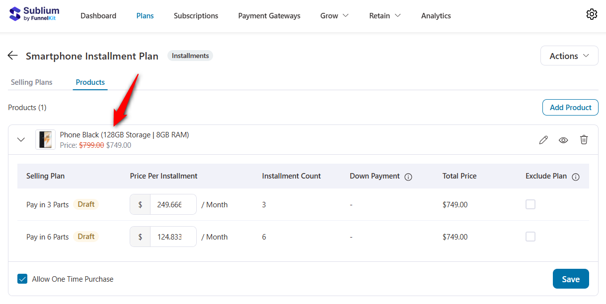 Price per installment automatically added for all plans