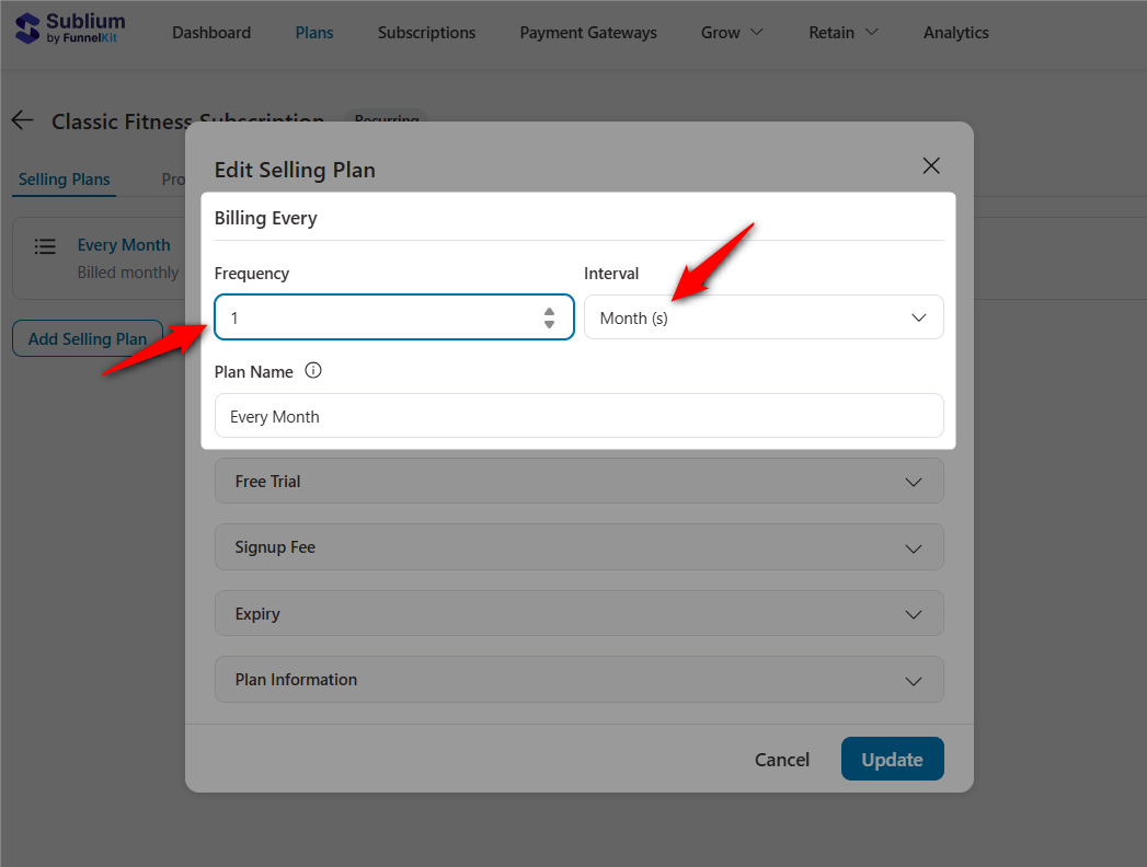 Specify the billing frequency of your recurring subscription