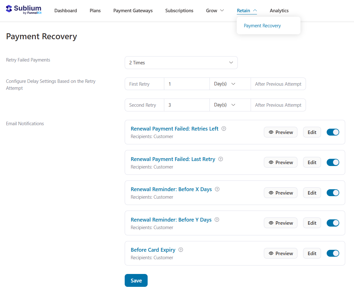 smart payment recovery with retry failed payments and email notifications - Sell Subscriptions WooCommerce