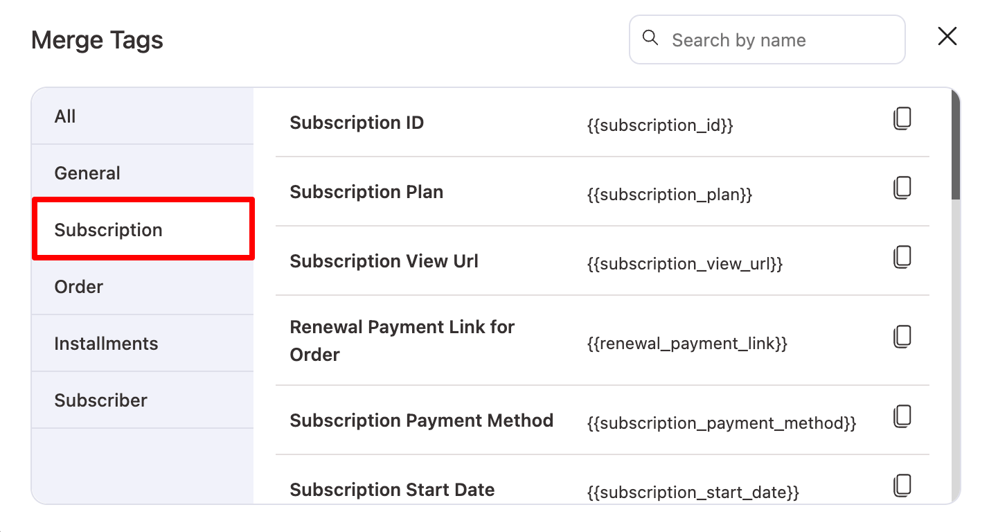 subscription merge tags