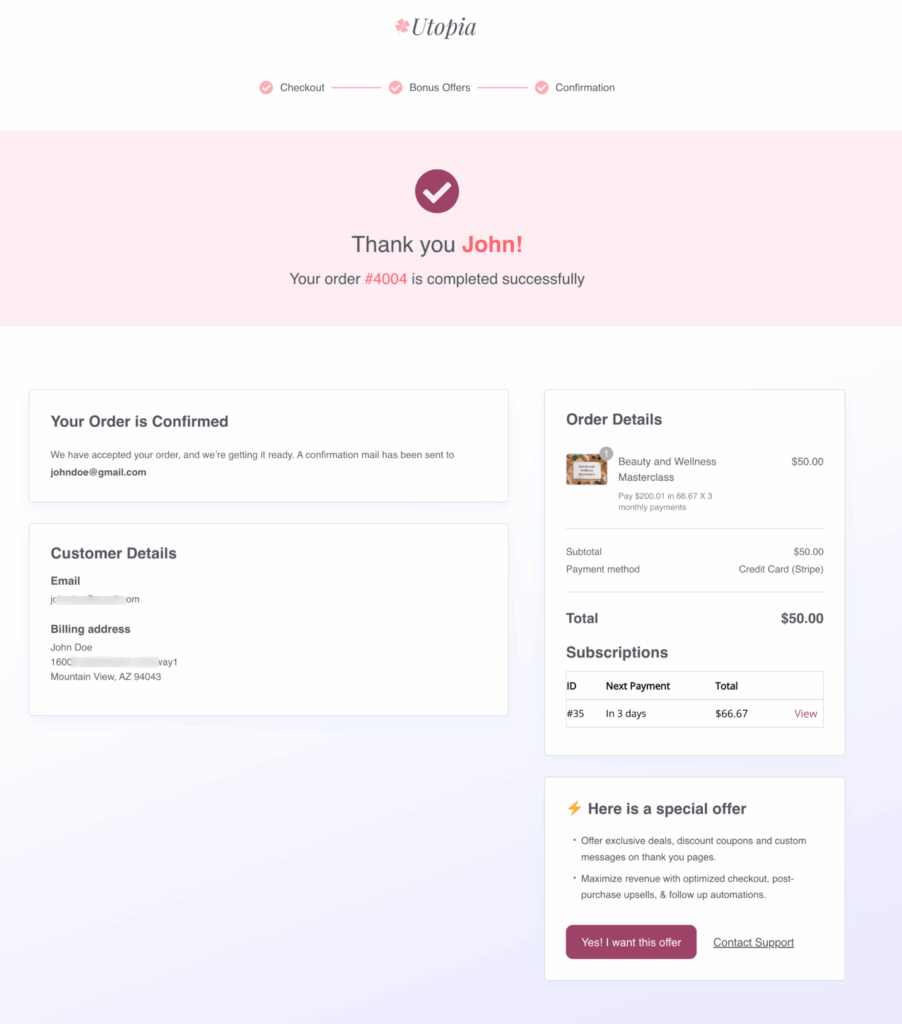 thank you page Installment Plan