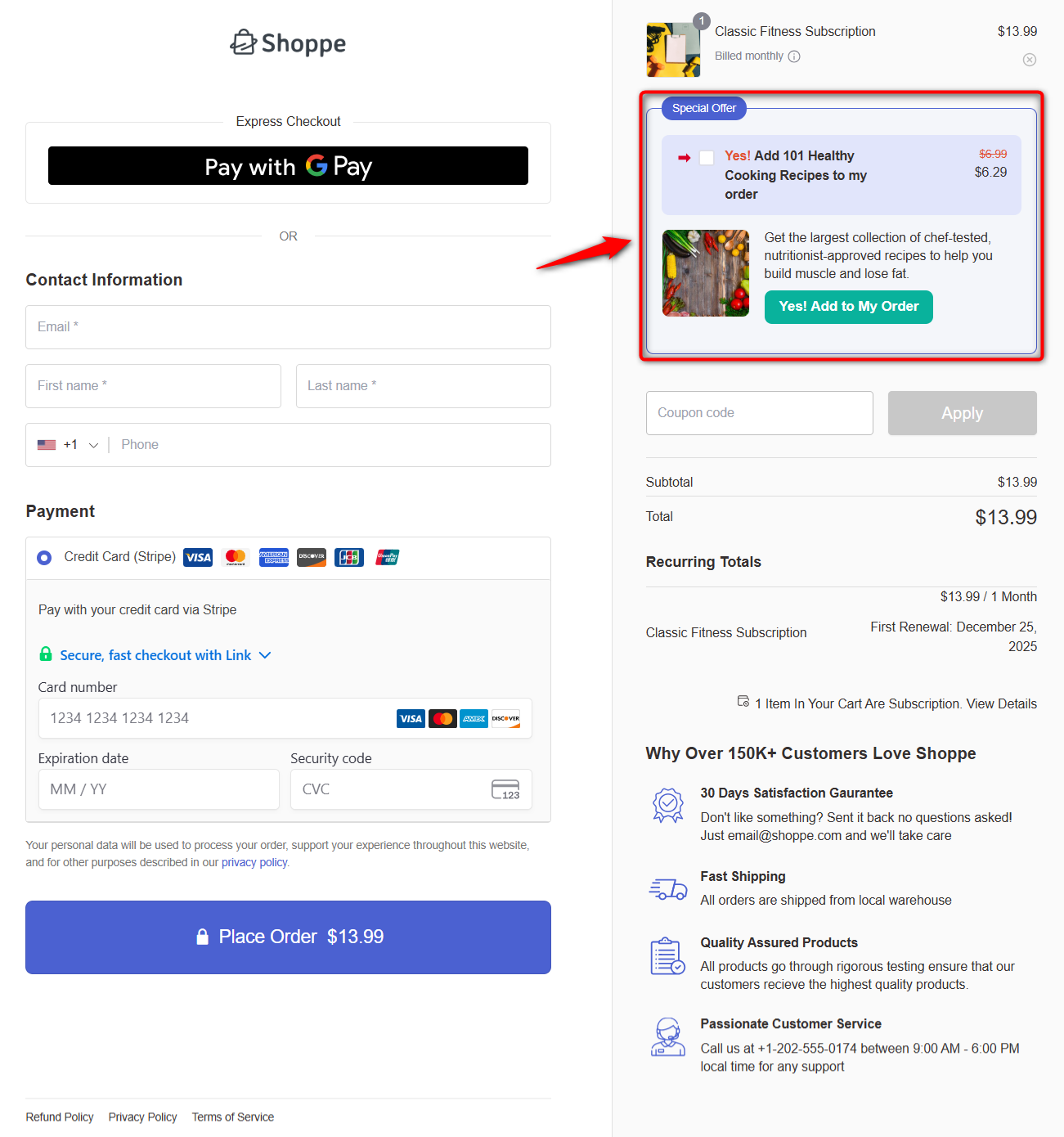 add upsells to your shopping journey on checkout page to boost average order value