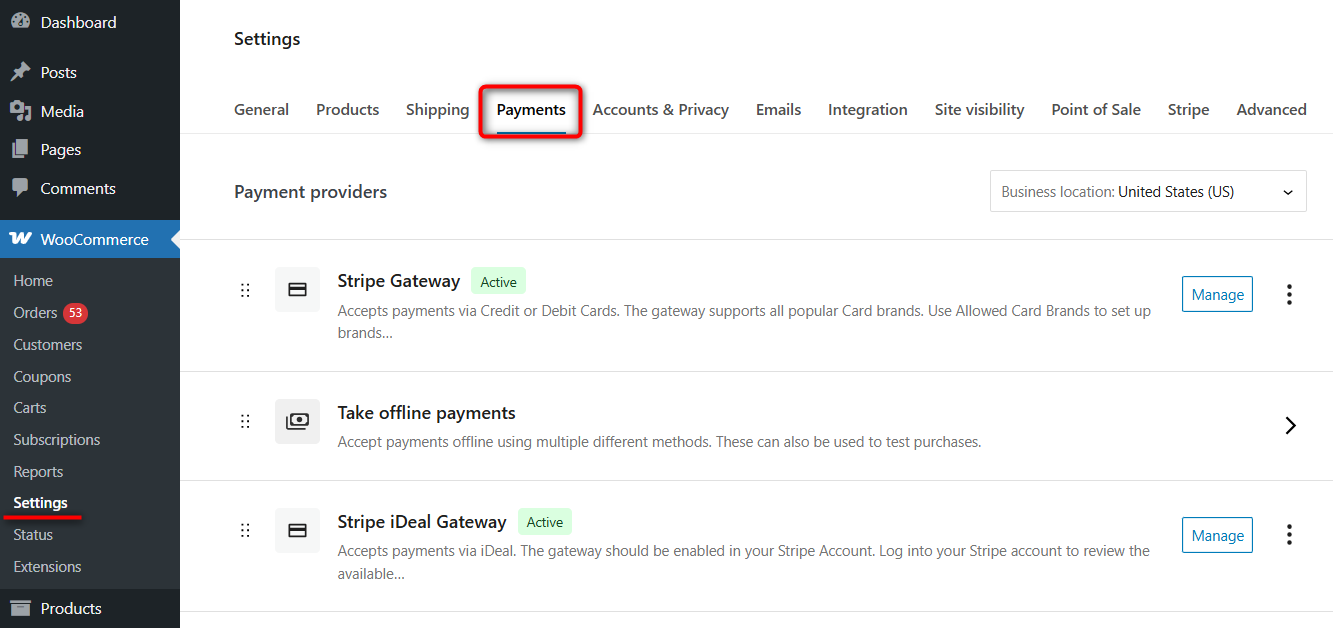 woocommerce payment settings