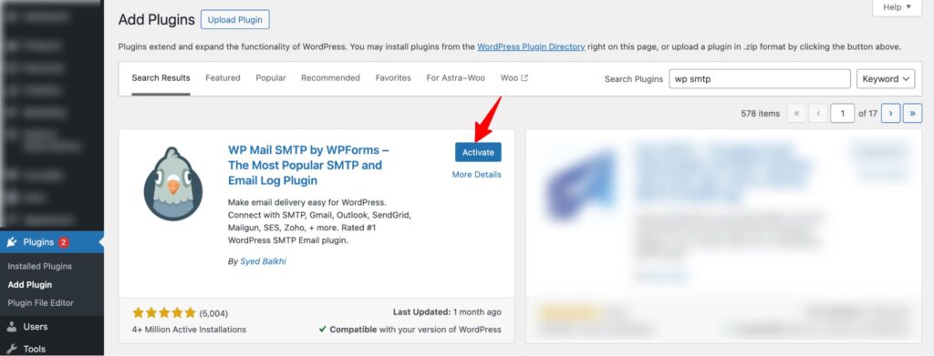 activate WP SMTP plugin