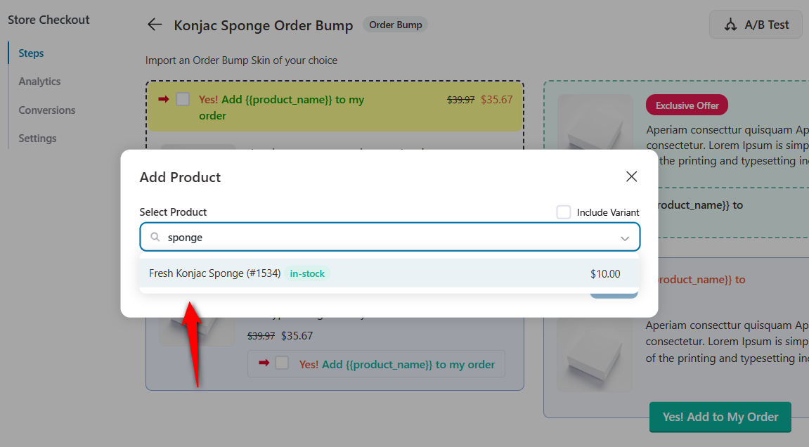 Add product to your order bump offer