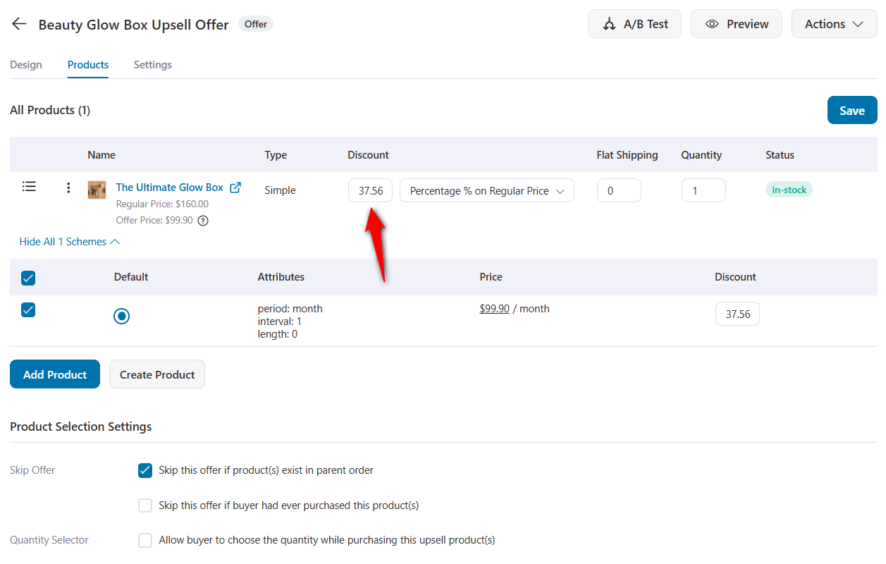 configure discount for your WooCommerce one-click subscription upsell offer