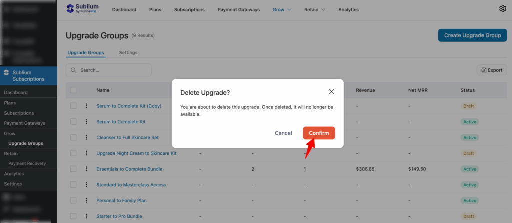 delete upgrade groups