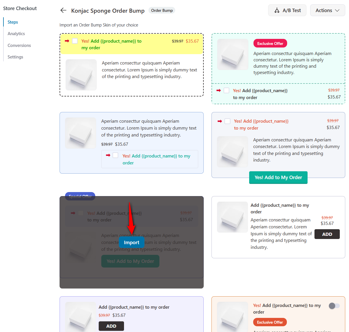 Import your order bump skin 