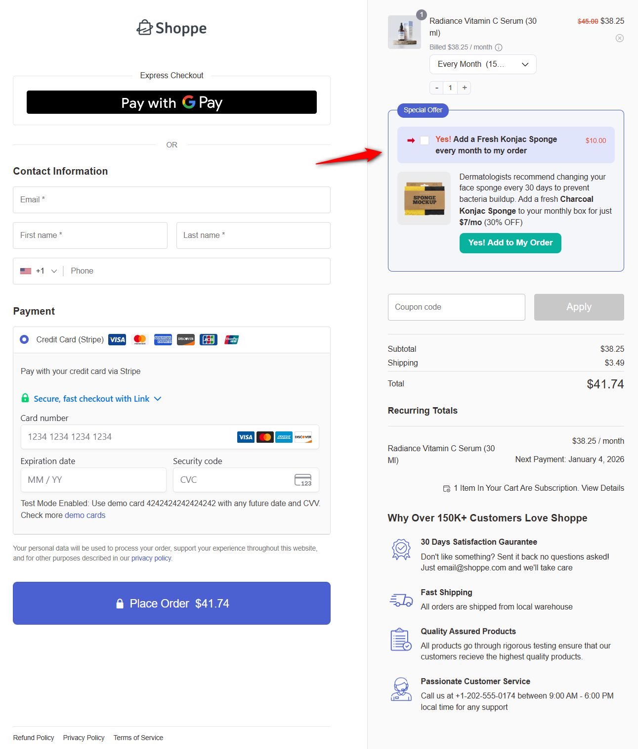 order bump offer preview on the woocommerce checkout page
