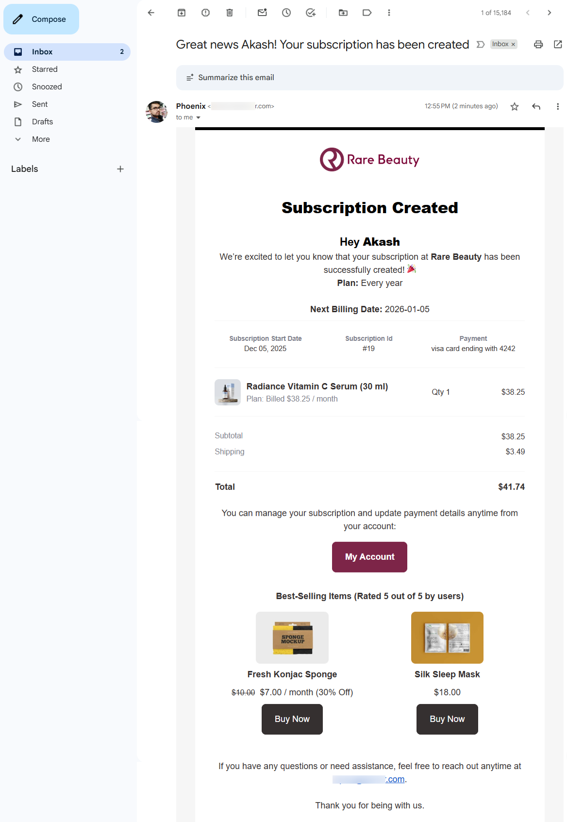 woocommerce subscription email sent to the customer with product recommendations