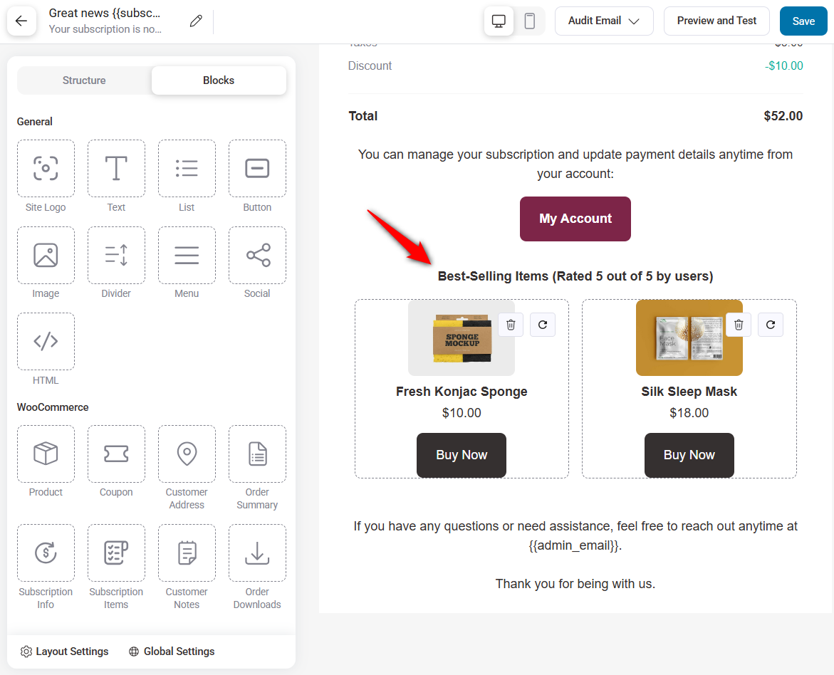 add the product suggestions