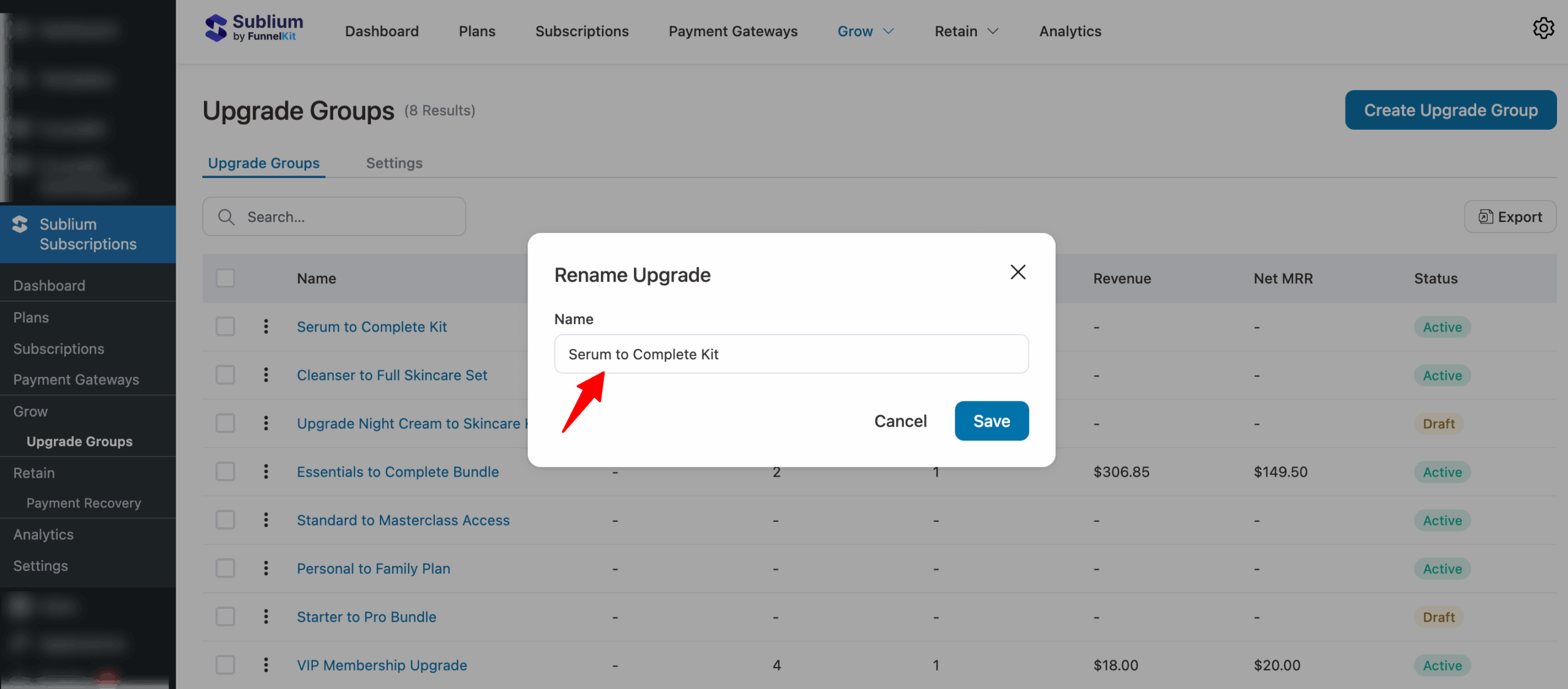 rename upgrade groups