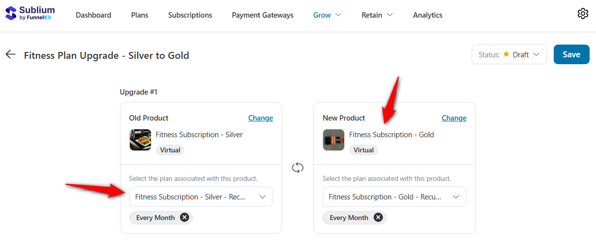 woocommerce subscription switching from silver to gold plan