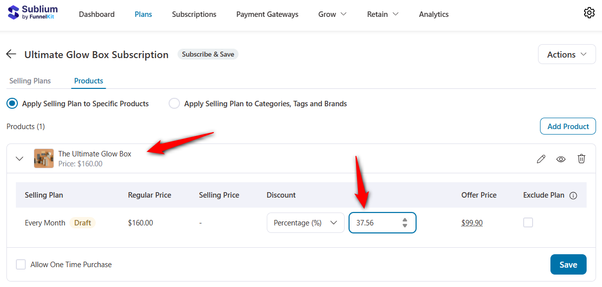 Once your plan is ready, add product to your subscription plan
