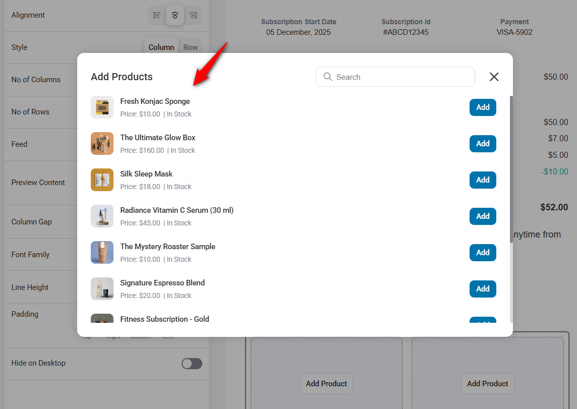 search for the products which you want to add to your email