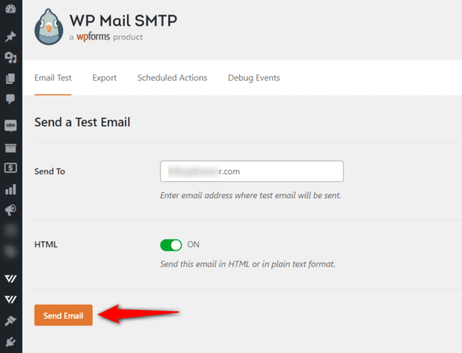 send test email wp smtp plugin