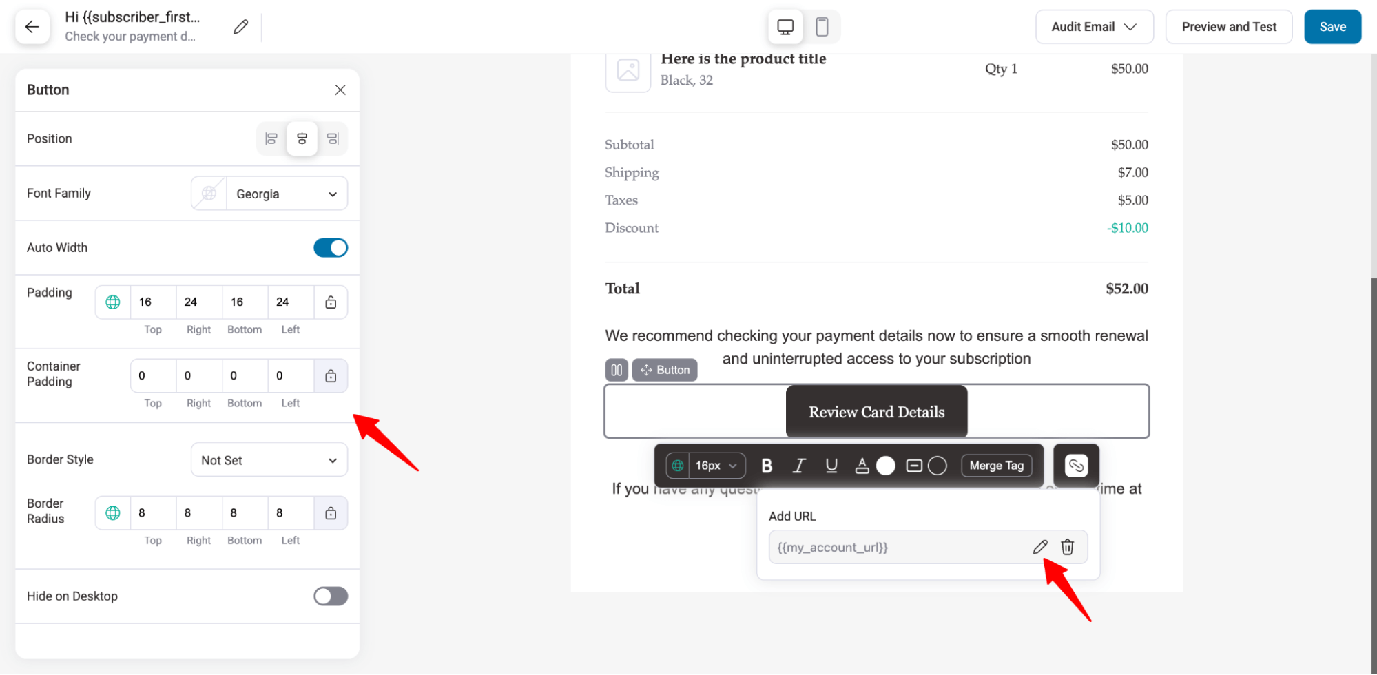 set CTA for Automated WooCommerce Subscription Reminder Email