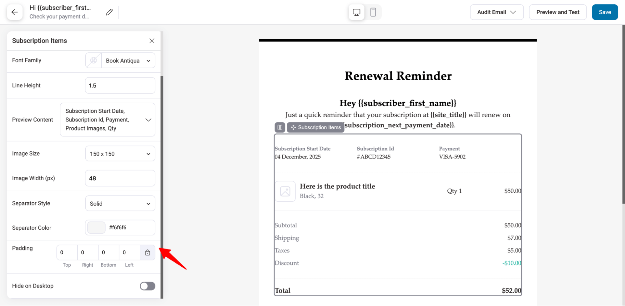 set up subscription items