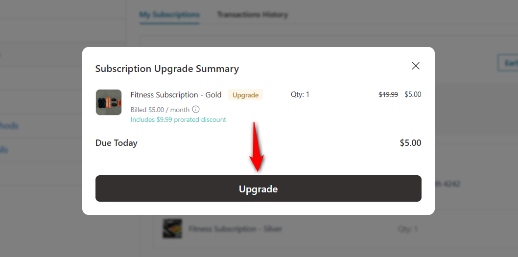 the upgrade summary will show the prorated amount due