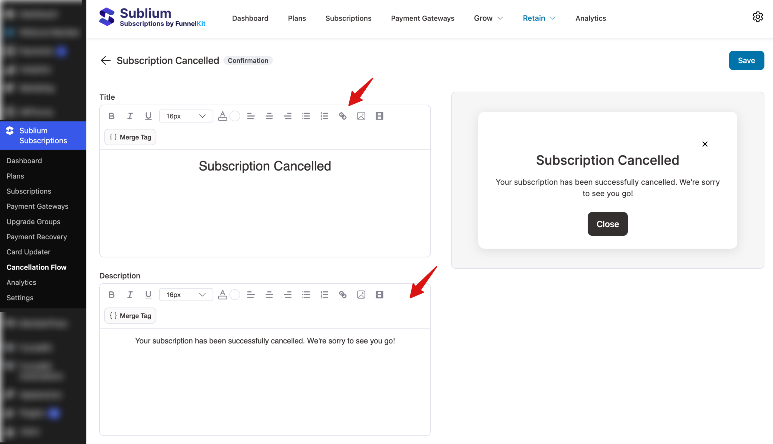 Configure the confirmation fields