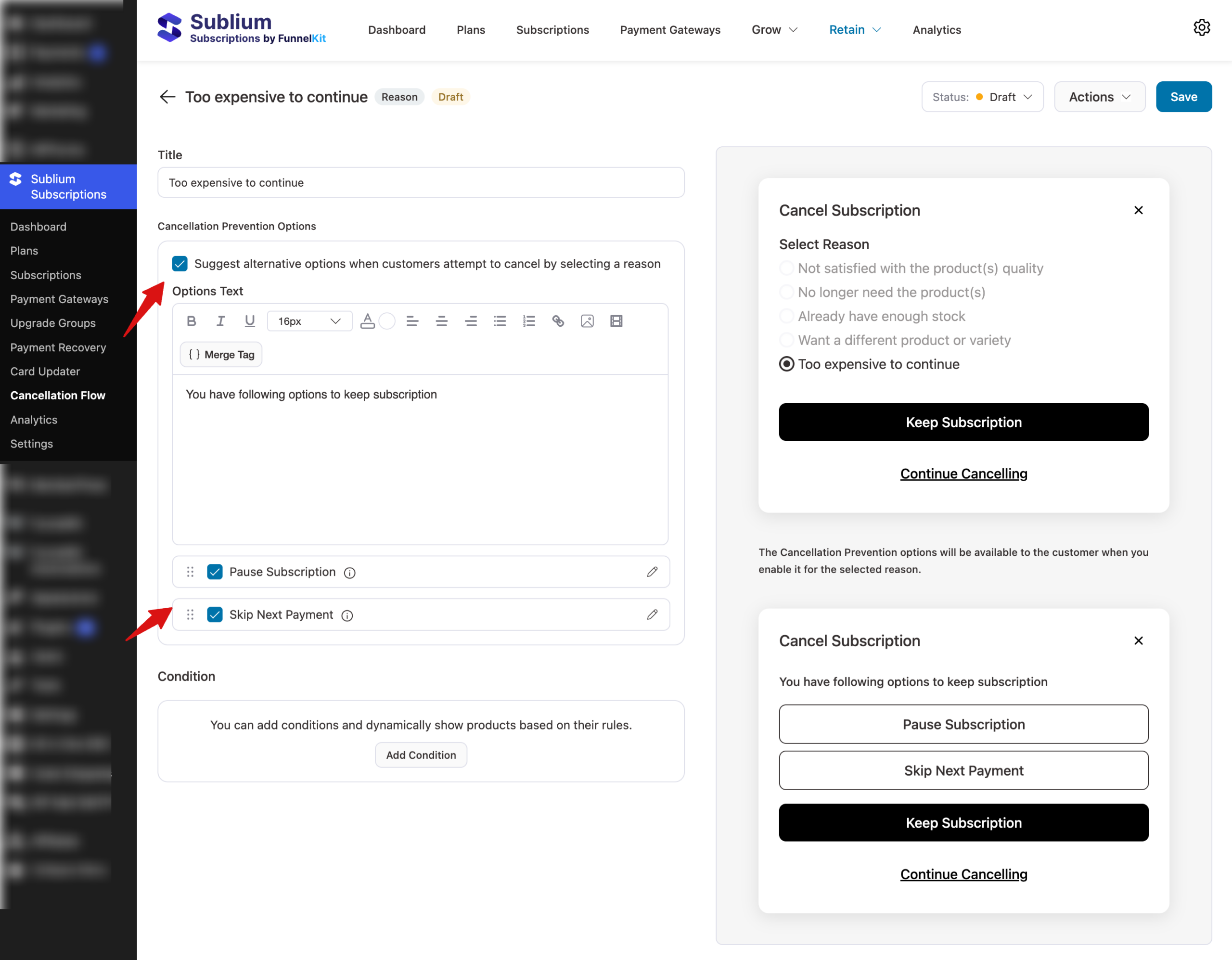 check Cancellation Prevention Options
