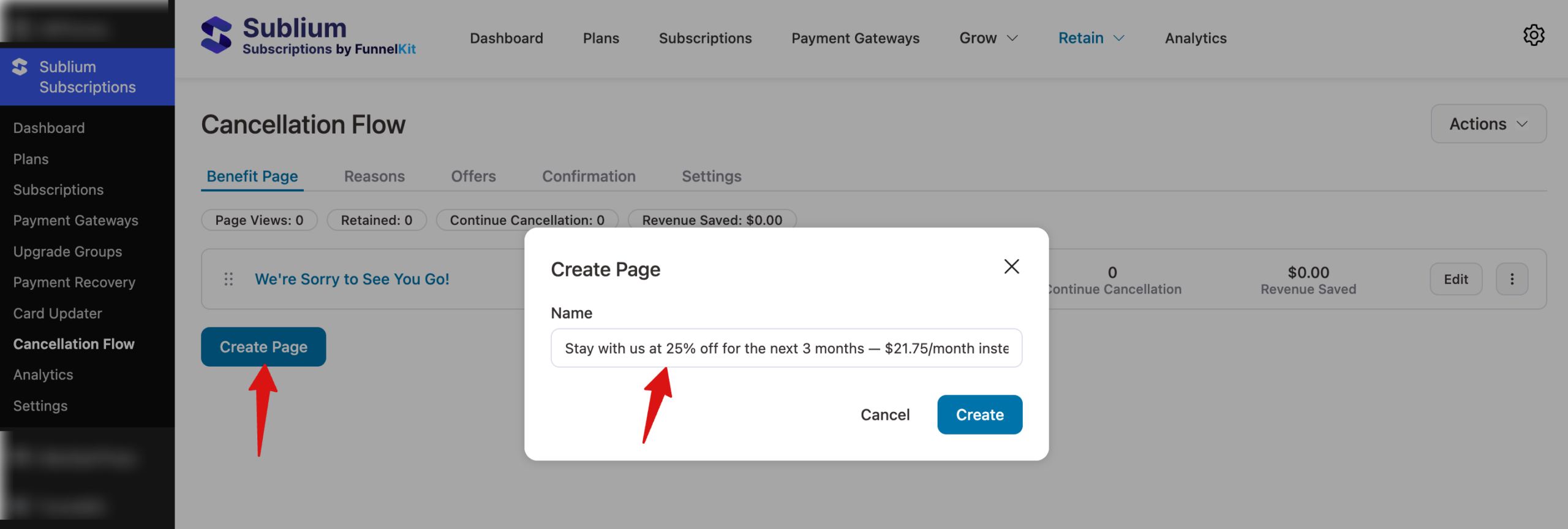 create a cancellation flow benefit