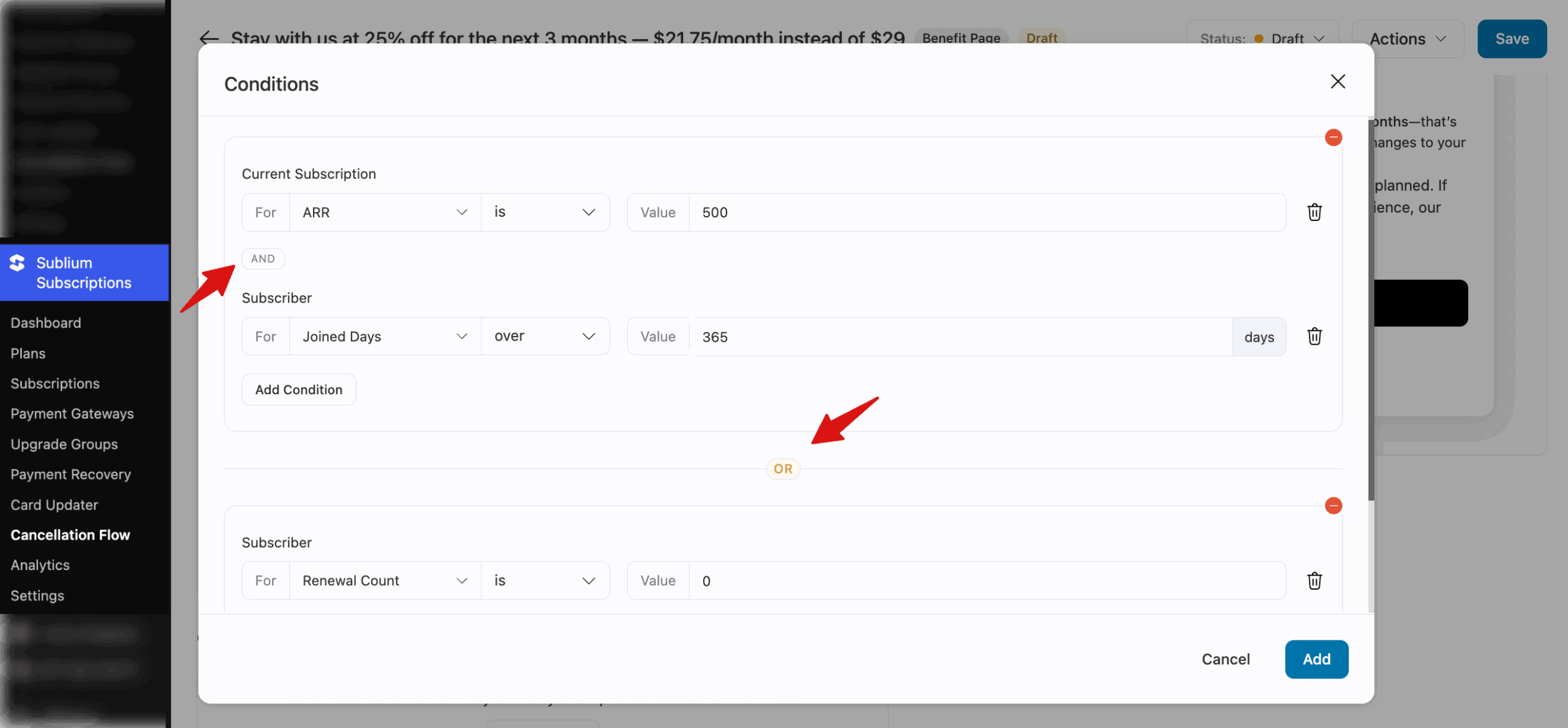group of condition for showing benefit page