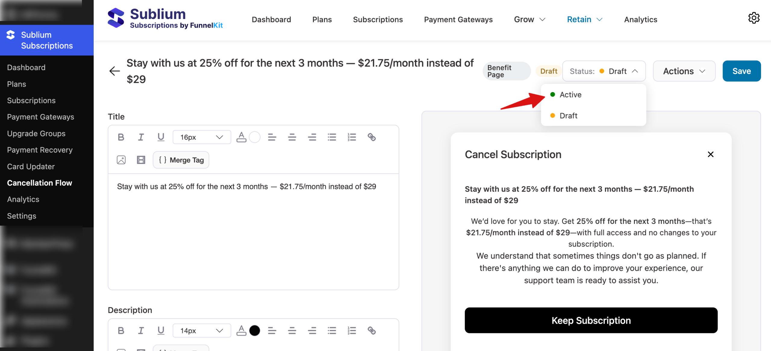 hit active for cancellation benefit