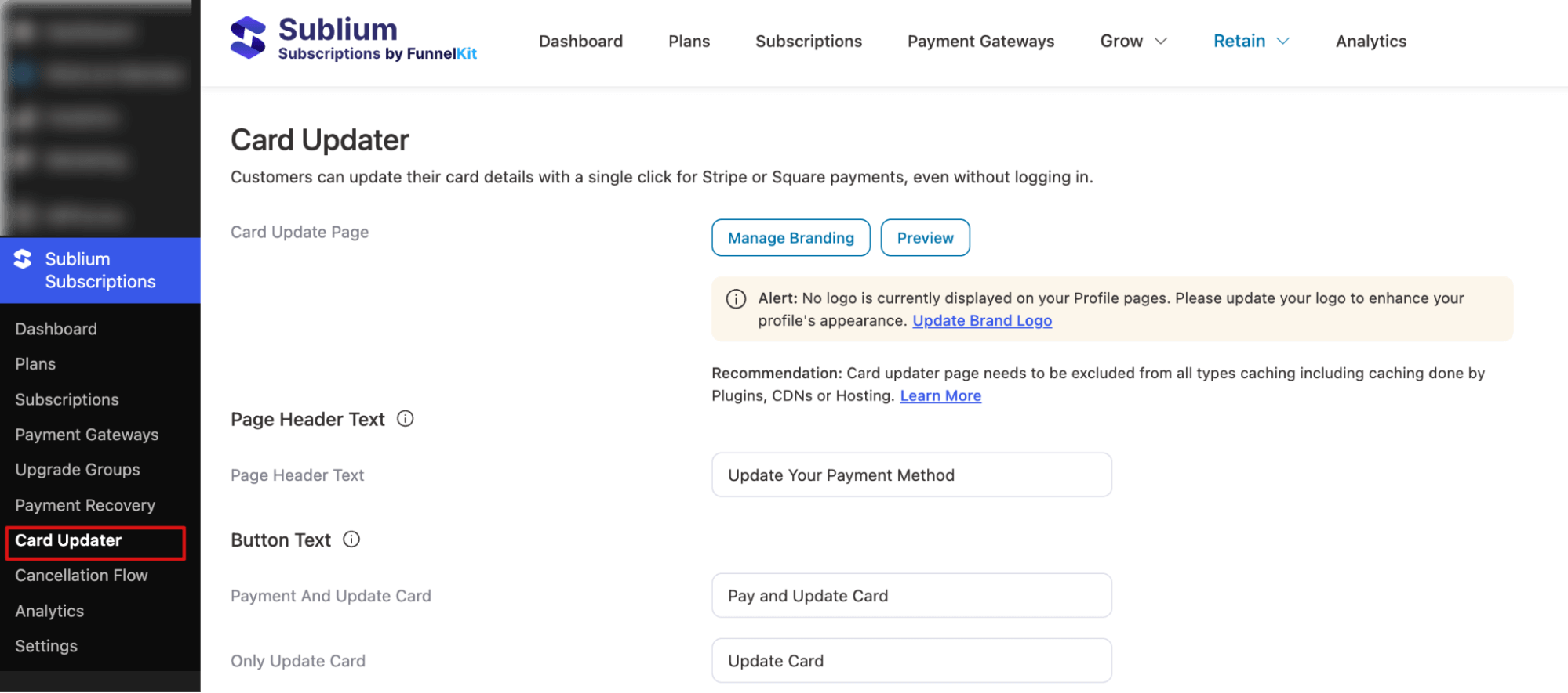 navigate to card updater