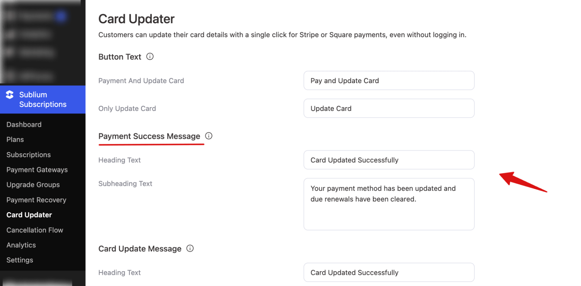 payment success message