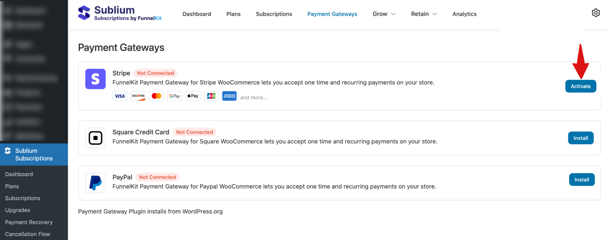 activate Stripe gateway for WooCommerce Stripe Subscriptions - Sublium activate Stripe gateway for WooCommerce Stripe Subscriptions