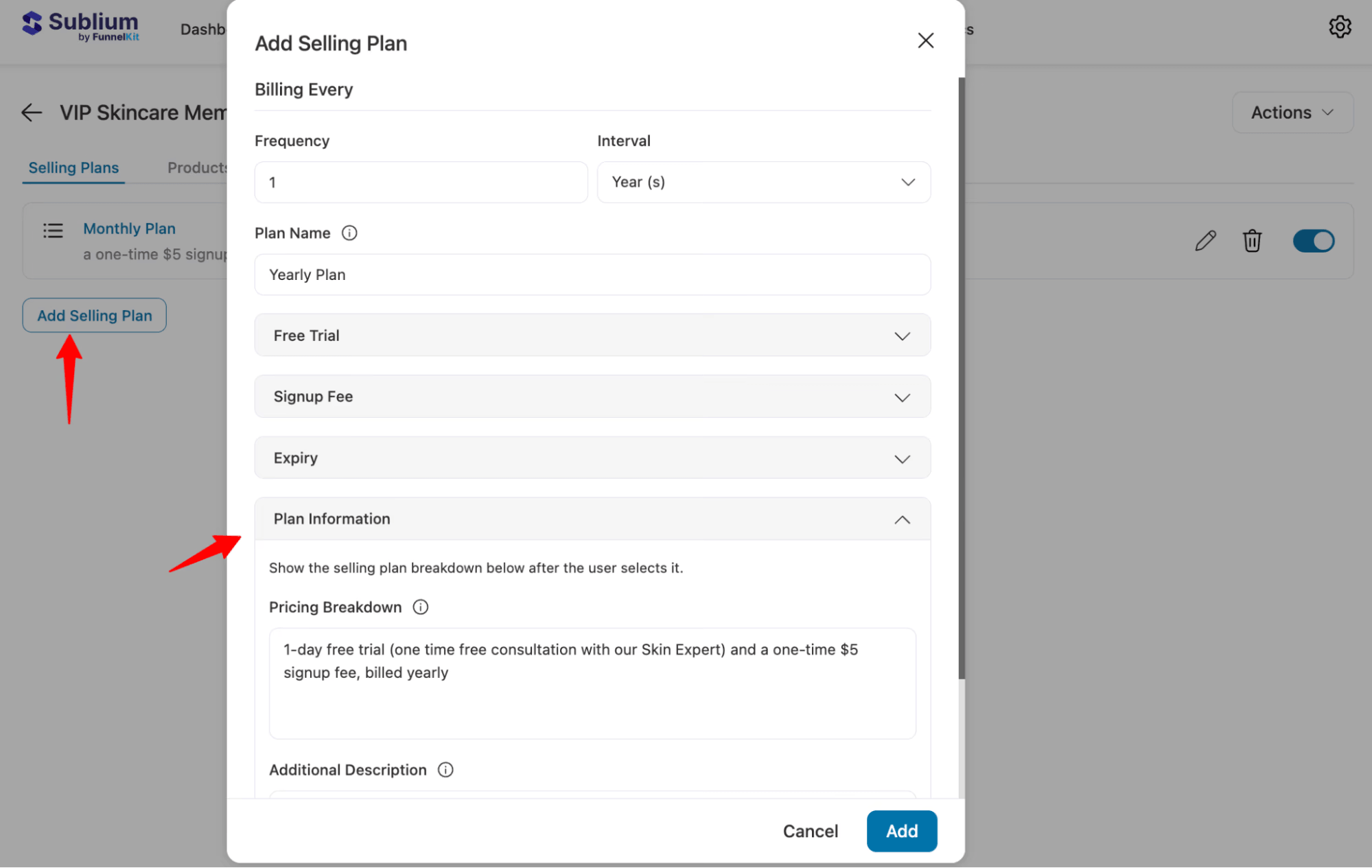 add a WooCommerce subscription plans - Sublium add a WooCommerce subscription plans