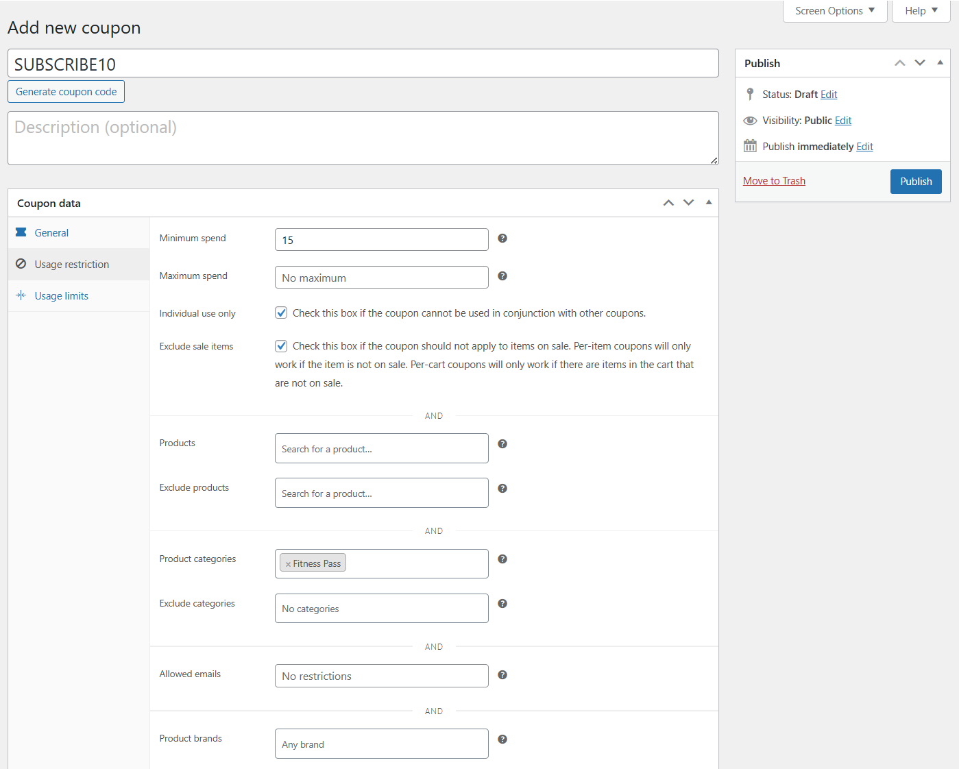 configure woocommerce subscriptions usage restriction limits