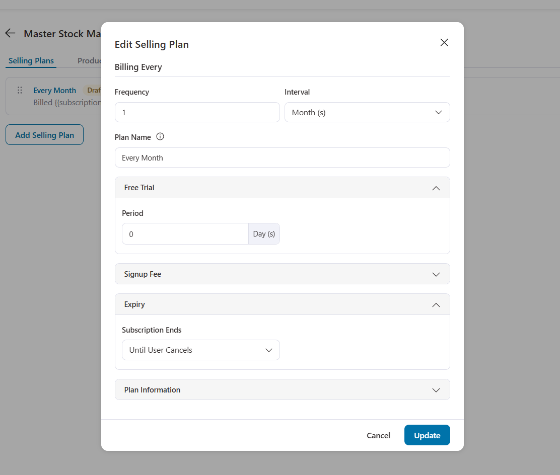 edit woocommerce subscription selling plans for monthly and yearly
