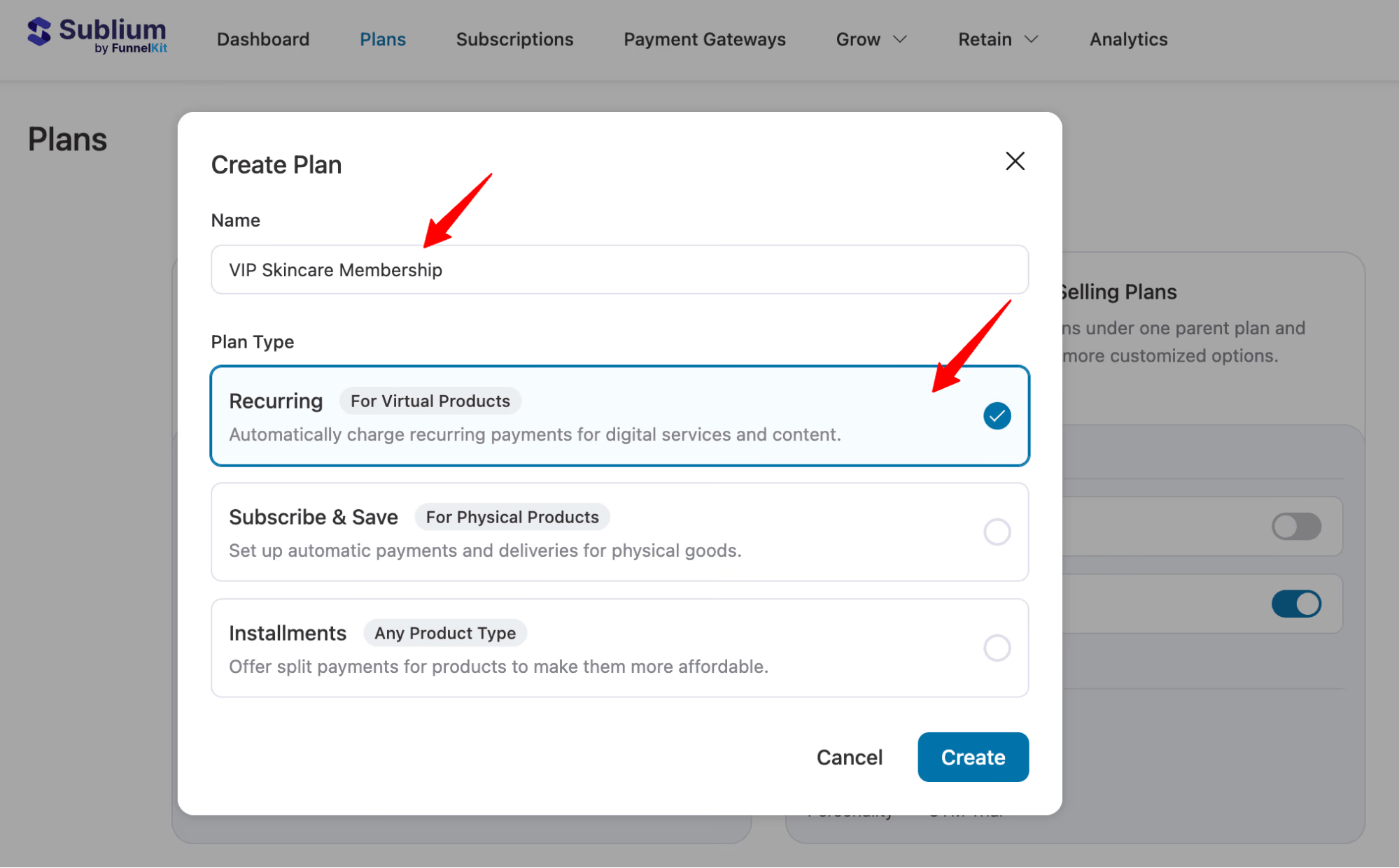 name subscription plan and type - Sublium name subscription plan and type