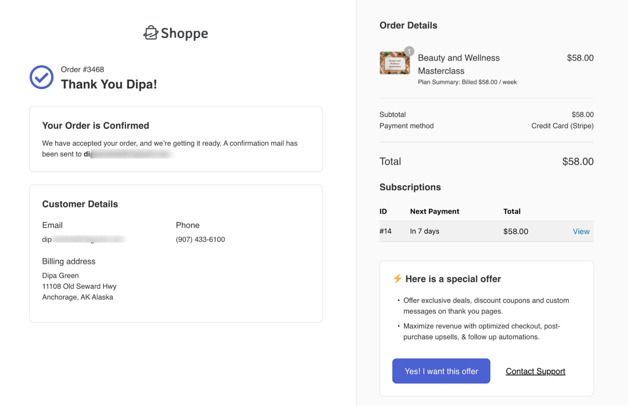 thank you page WoCommerce subscriptions - Sublium Complete the purchase successfully.