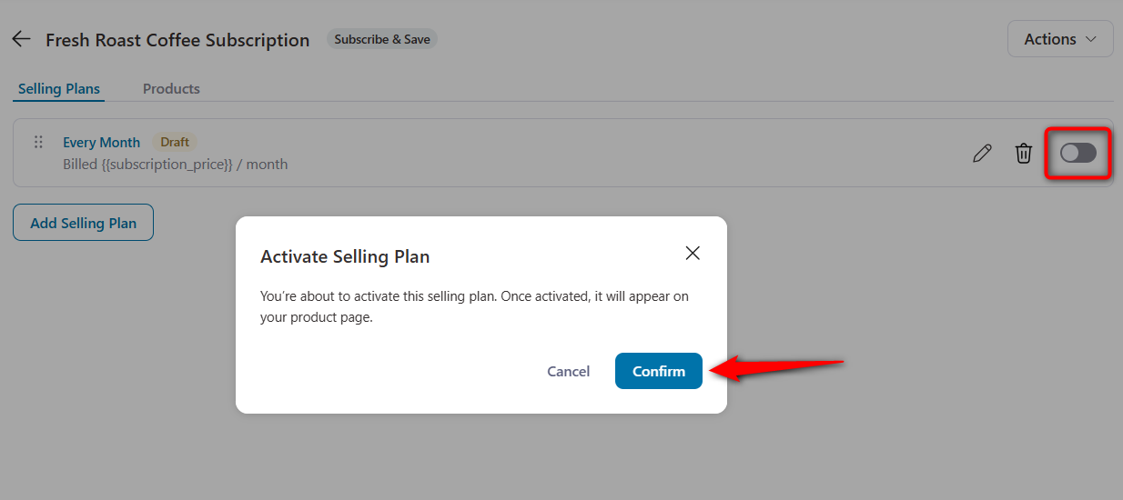activate your subscription selling plan