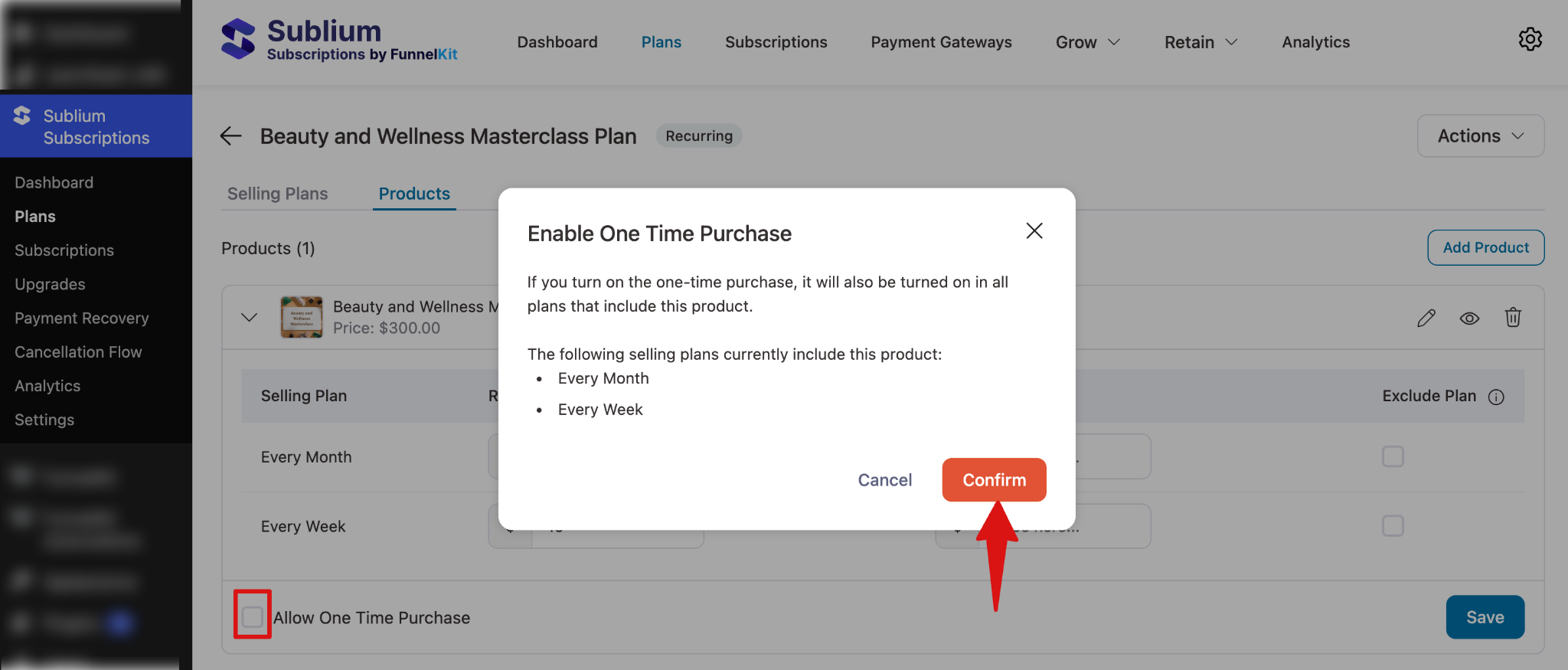 Enabling one time purchase option in subscription pricing settings