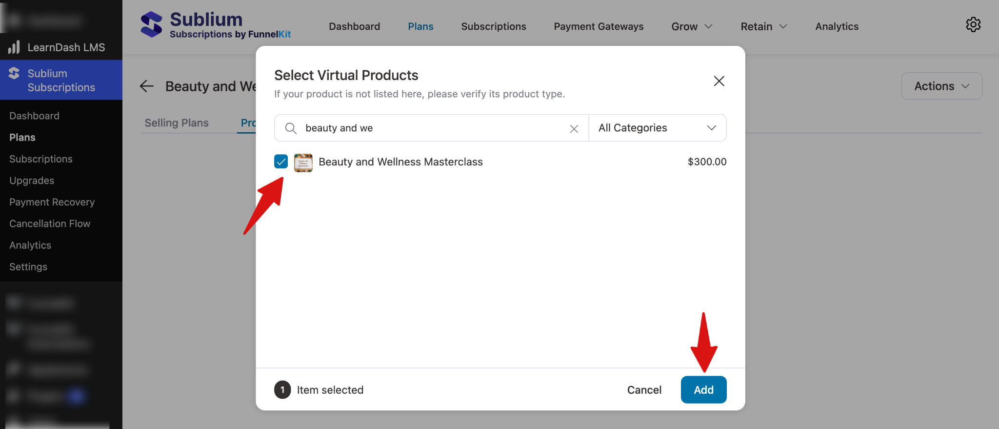 Assigning WooCommerce course product to Sublium subscription plan