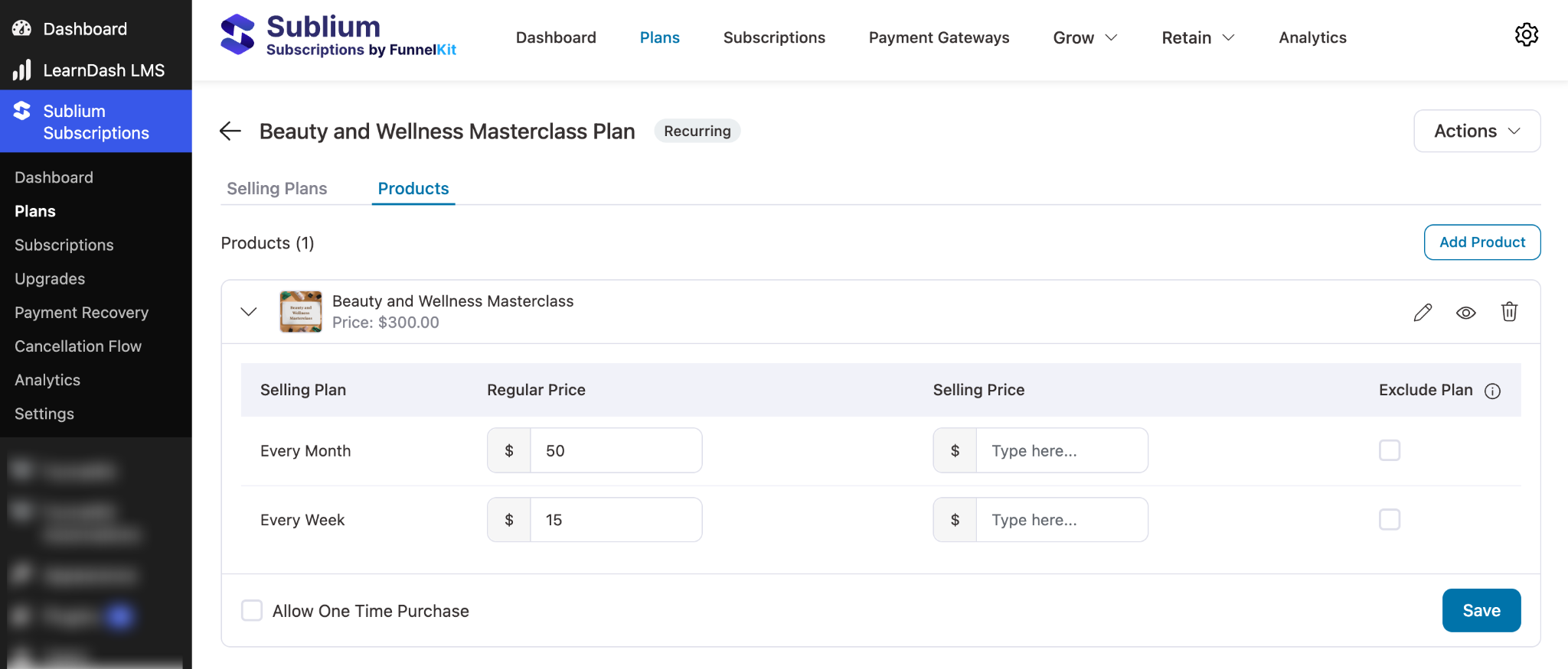 Setting pricing options for Sublium subscription plans