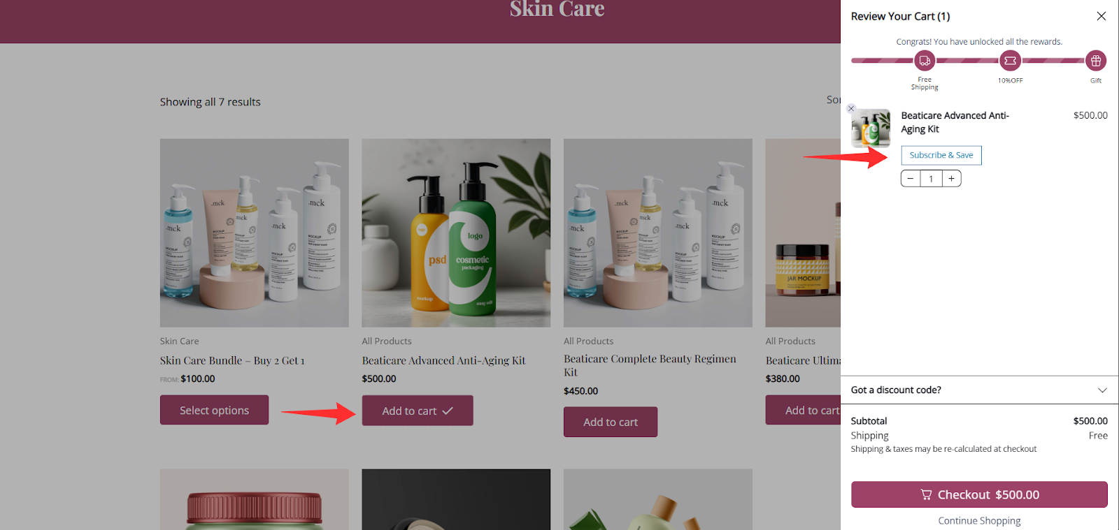 Subscription plan selection prompt on product page storefront