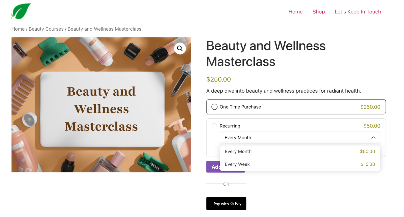 Frontend course subscription plans displayed to users with pricing options