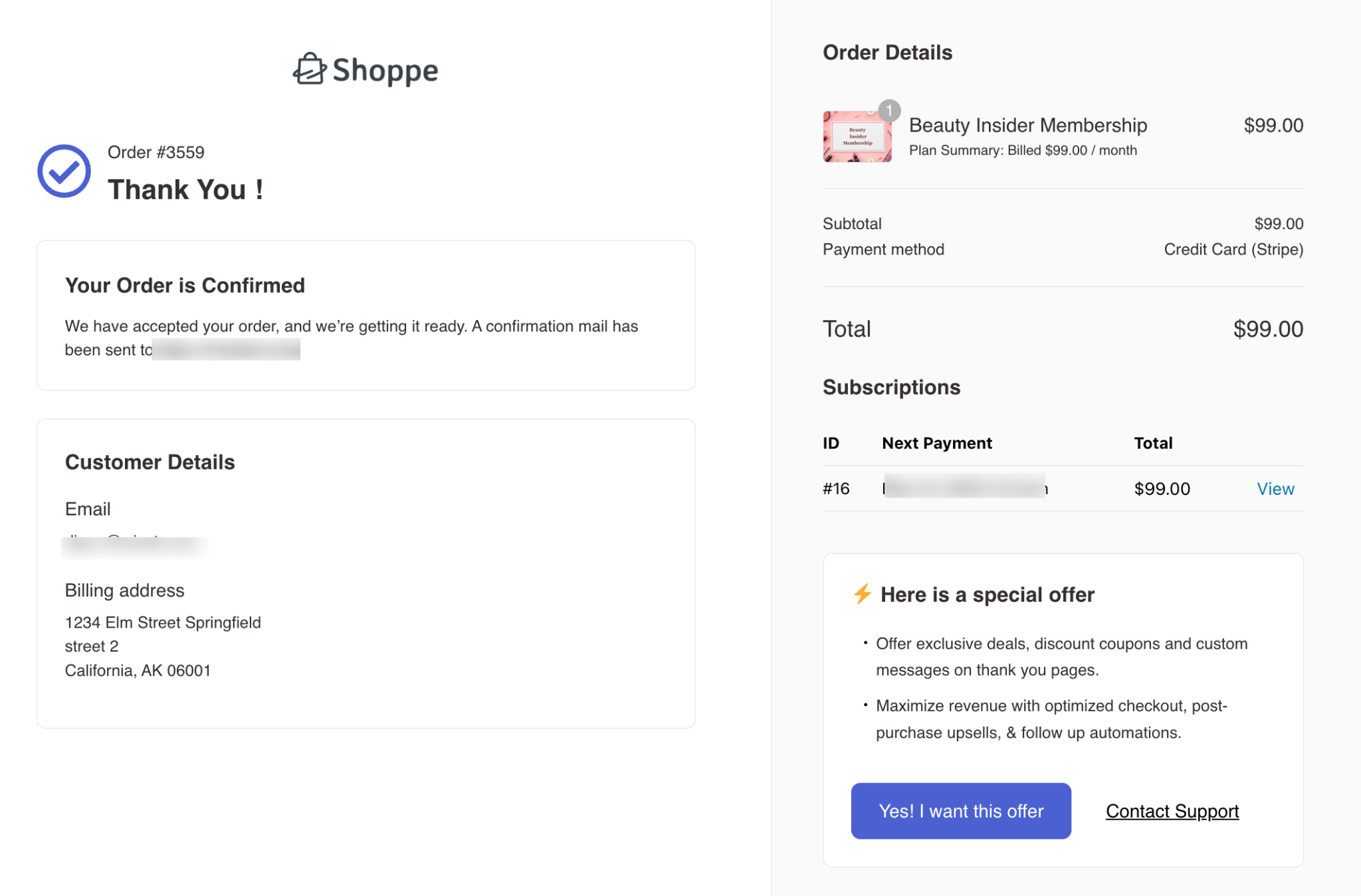 Checkout payment methods screen showing Stripe, PayPal and other gateway options