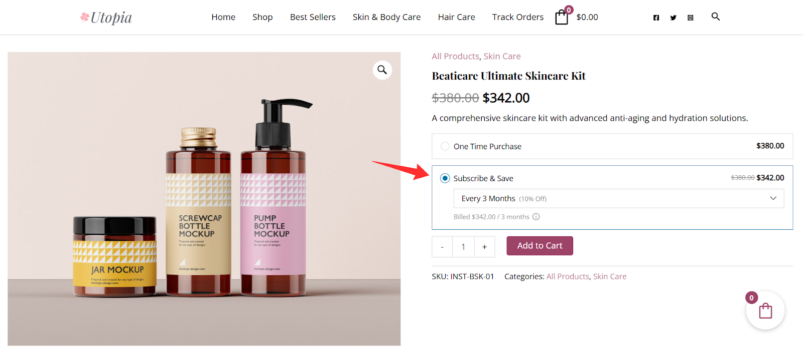 Add product with Sublium subscription plan to cart
