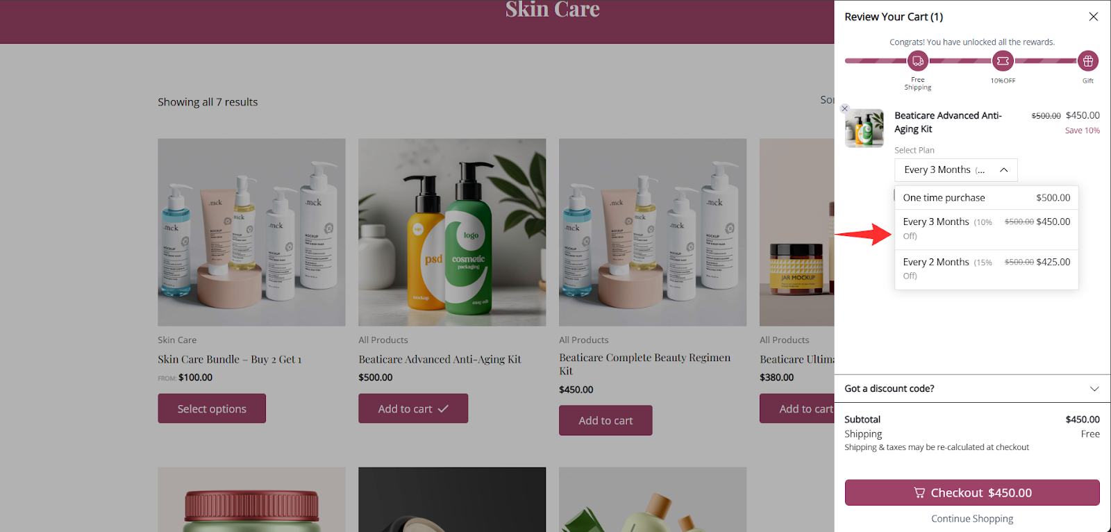Dropdown menu for selecting Sublium subscription plan