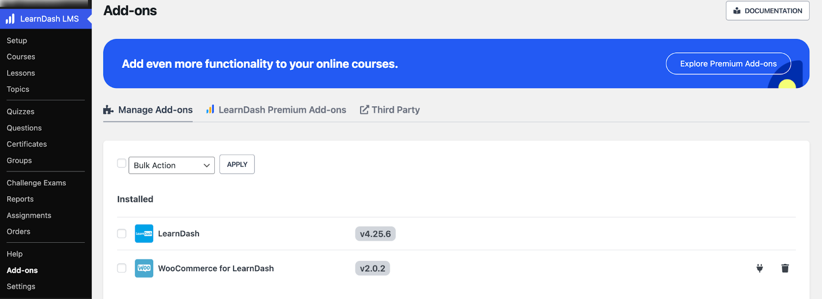 LearnDash LMS and WooCommerce LearnDash plugins installed and activated in WordPress