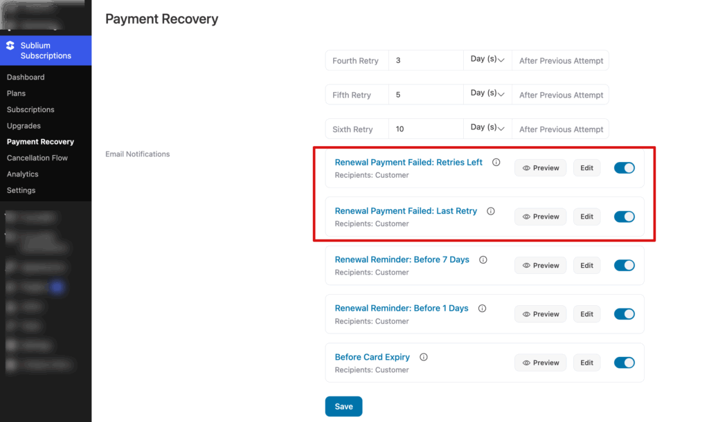 Set up email notifications for payment retry attempts - Sublium Set up email notifications for payment retry attempts